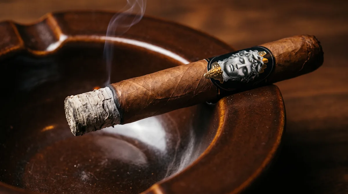ALEC & BRADLEY GATEKEEPER TORO 6&times;52 resting in an ashtray with a firm grey ash