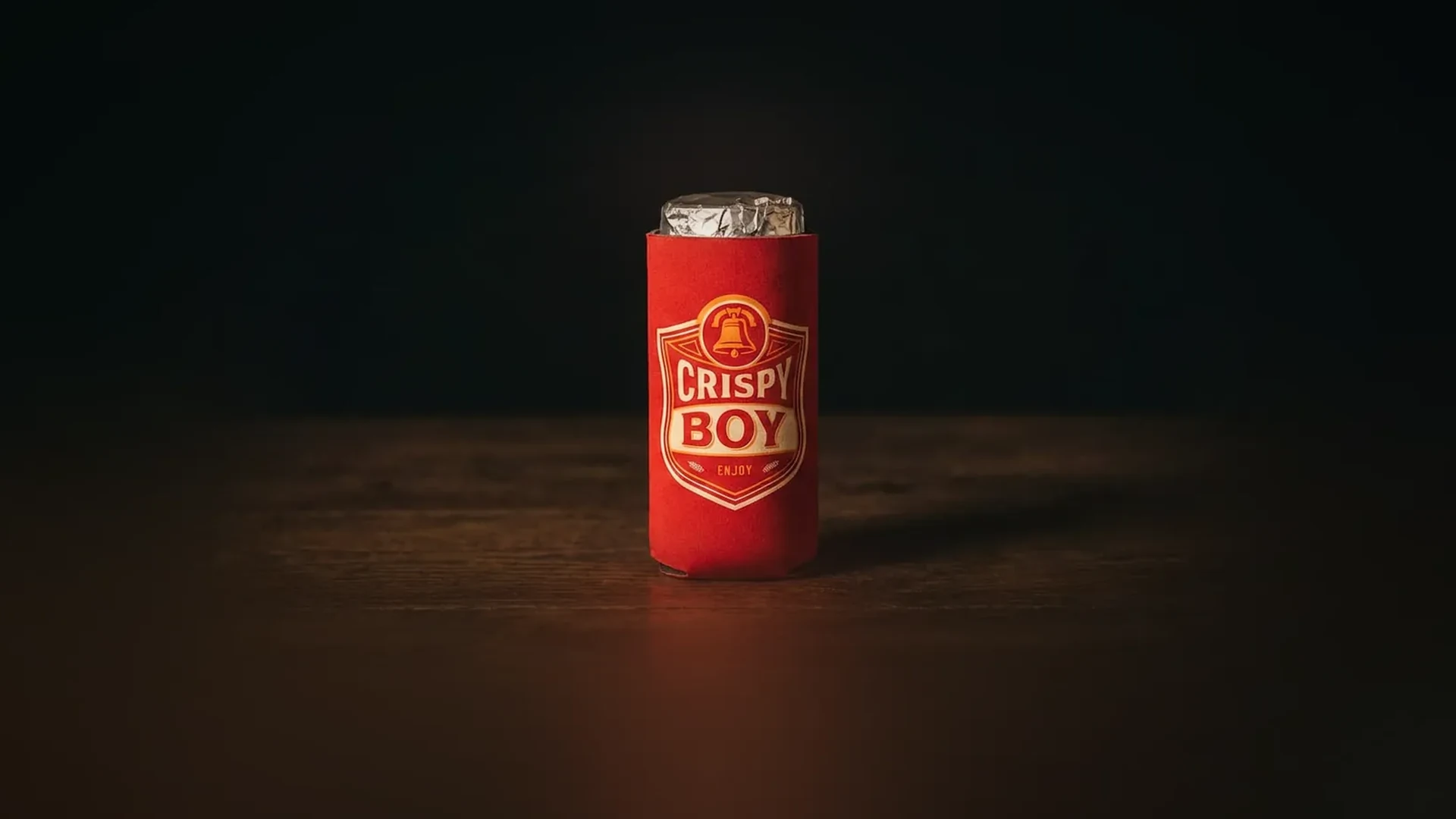 AGANORSA Leaf x Cigar Dojo Crispy Boy branded red beverage coozie with a foil-wrapped cigar bundle inside