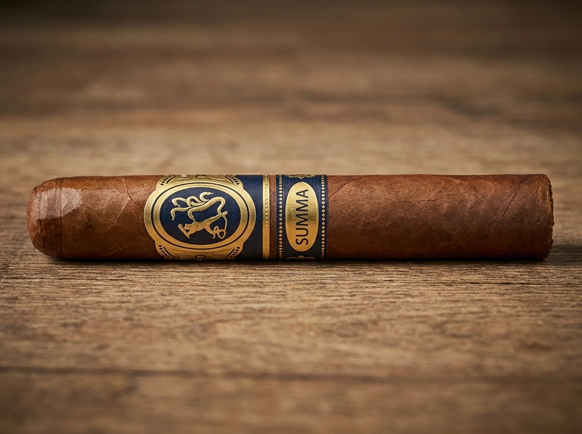 Ferio Tego Summa Corona Gorda unlit on a wood table