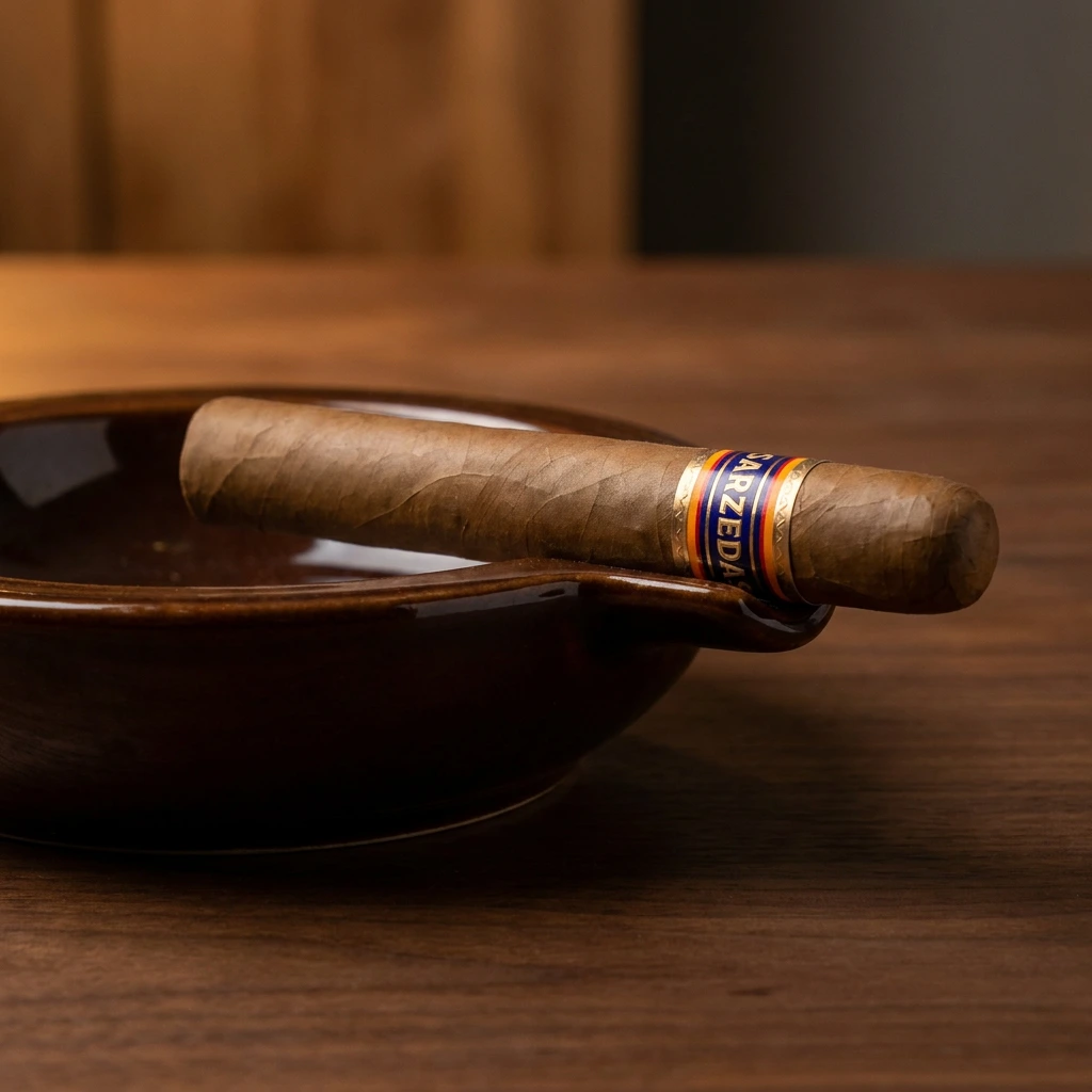 J.C. Newman Sarzedas Toro resting in a cigar ashtray, unlit