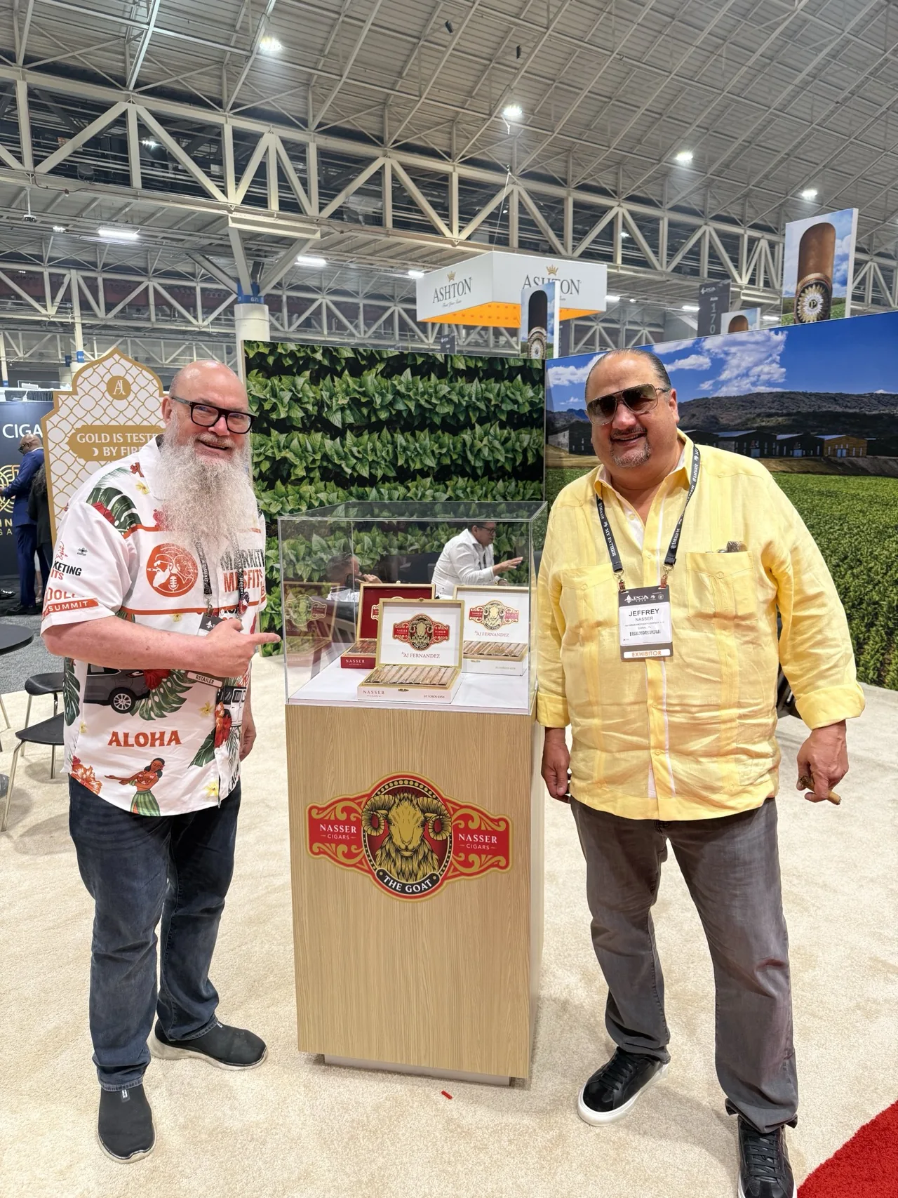 Norm Farrar with Jeffrey Nasser at the Nasser Cigars The Goat display, PCA trade show