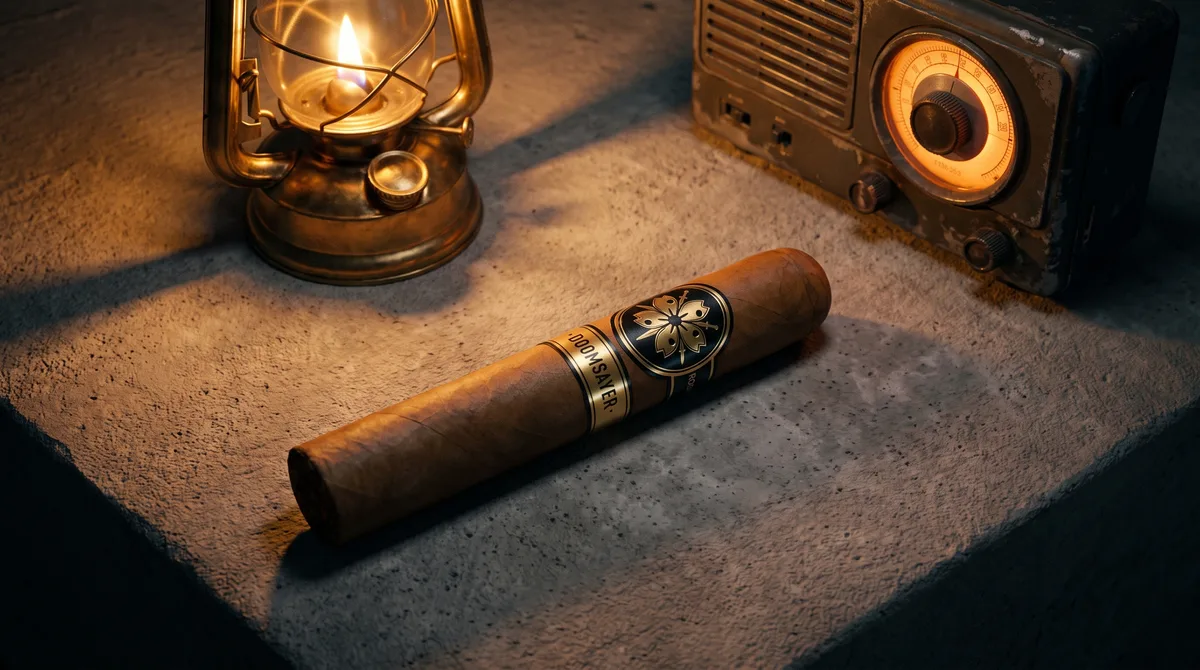 ROOM101 DOOMSAYER 6×55 single cigar showing the black and gold cherry-blossom band