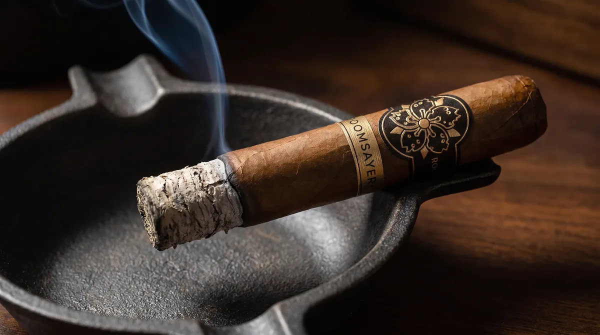 ROOM101 DOOMSAYER 6×55 resting in an ashtray at the halfway point
