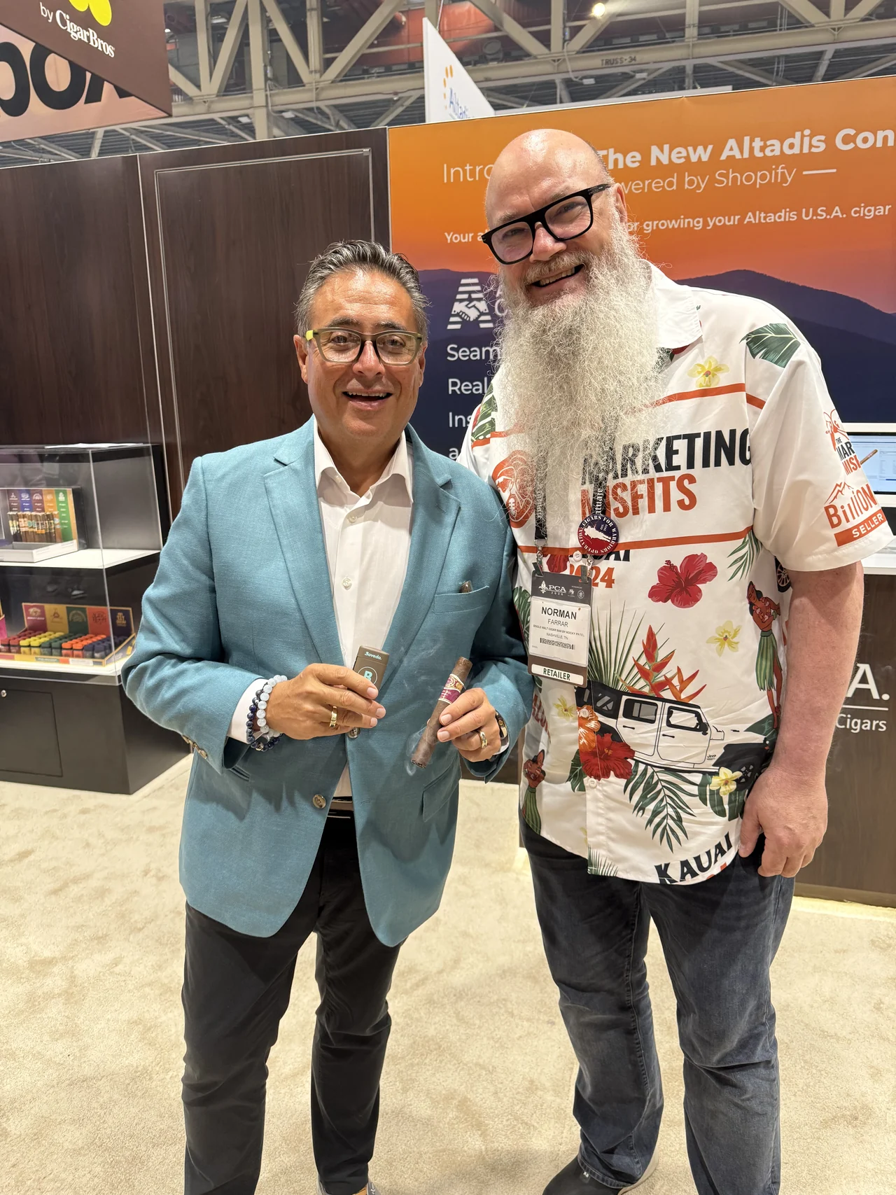 Norm Farrar with cigar blender Rafael Nodal at the Trinidad x Tommy Bahama launch