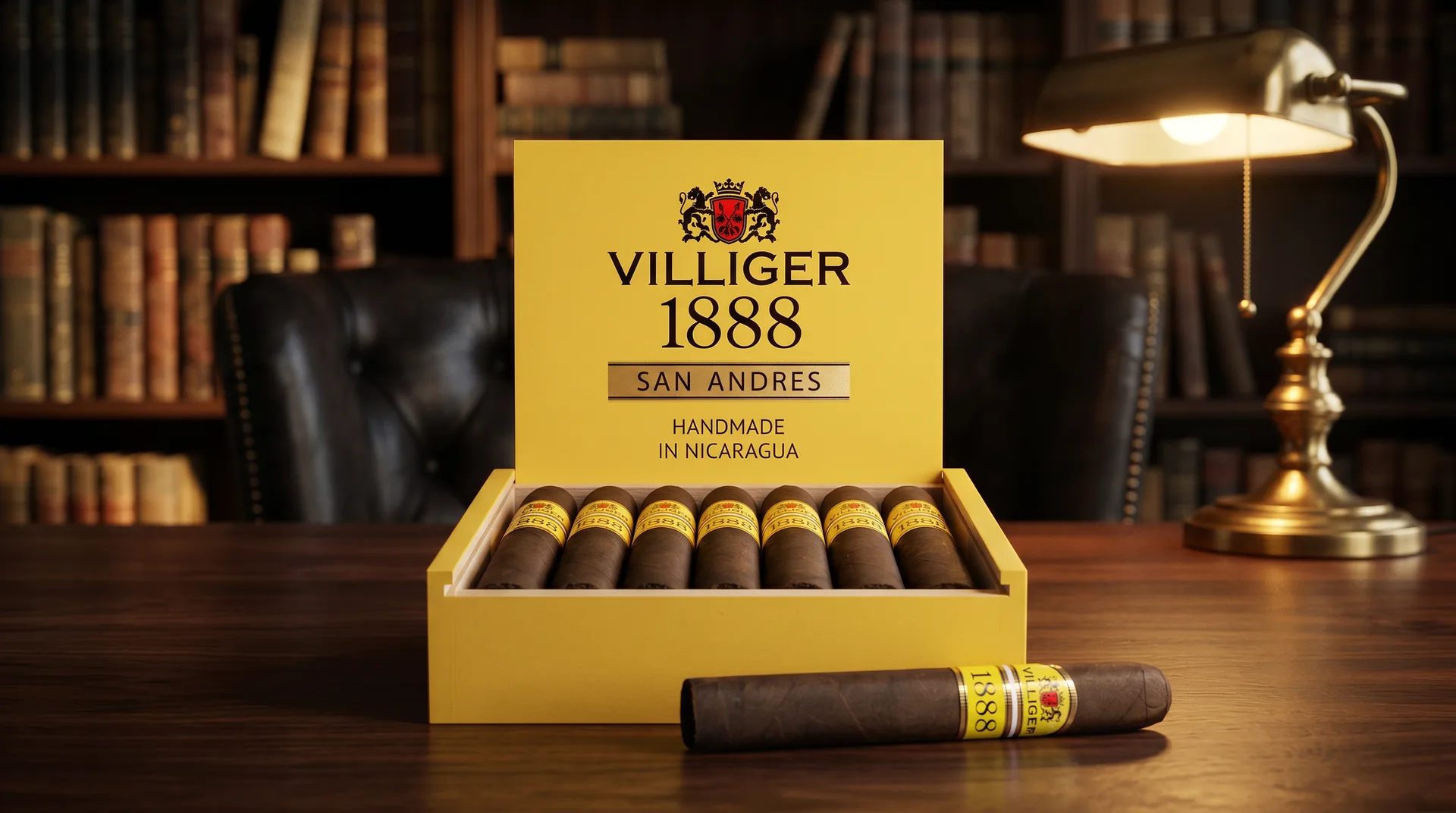 Villiger 1888 San Andrés box-pressed cigars in an open box