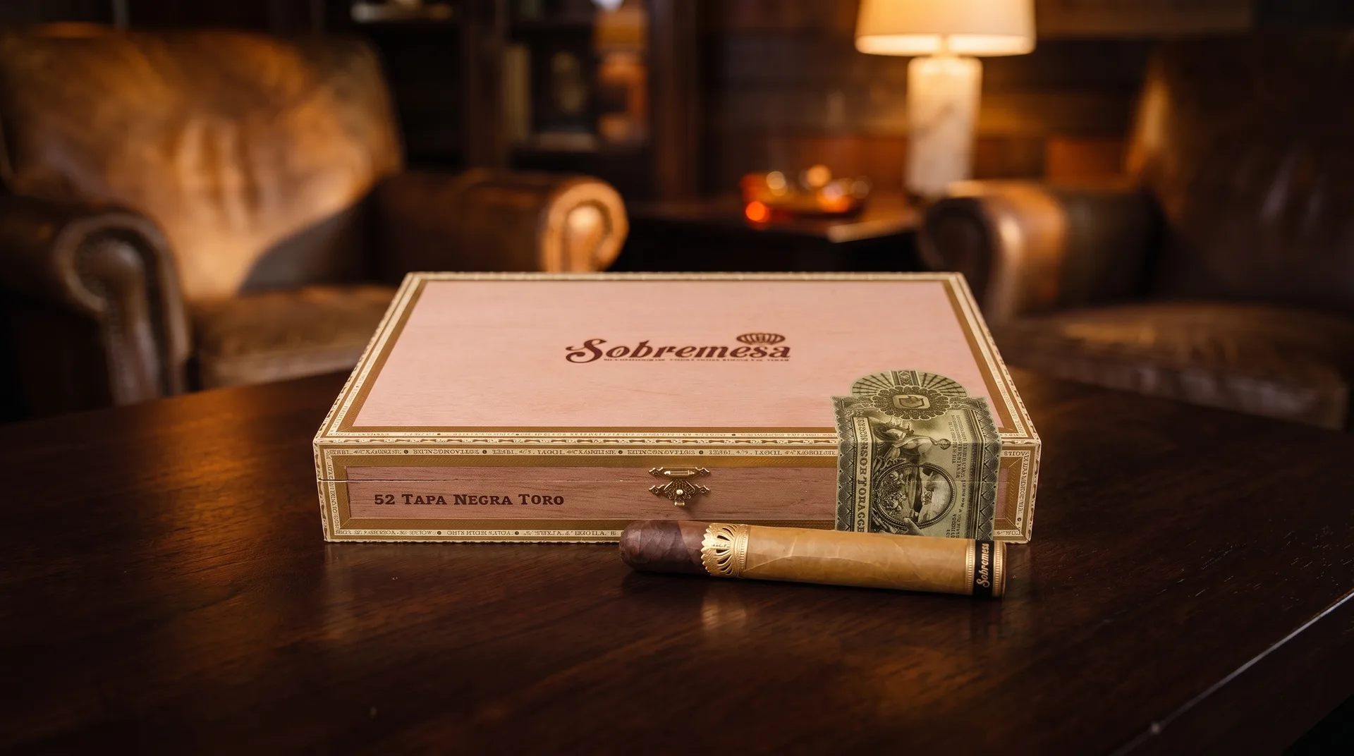 Sobremesa Tapa Negra box and two-wrapper cigar by Dunbarton Tobacco and Trust